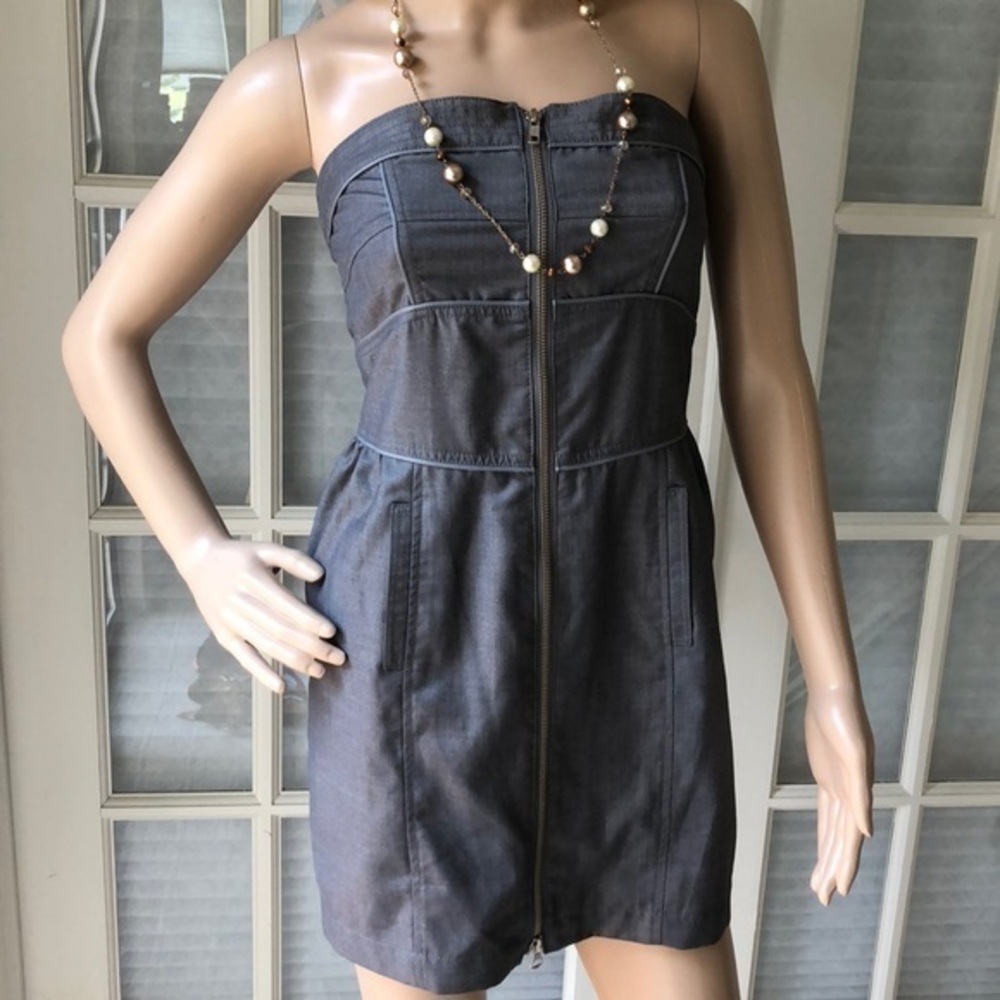 Royal party front zip strapless jeans color Utility dress